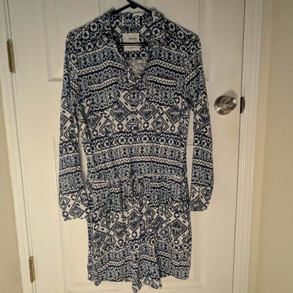 Sonoma Goods For Life Women's Size S Navy Blue Long Sleeve Dress